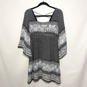 Blu Pepper Paisley Bohemian Bell Sleeve Midi Dress M